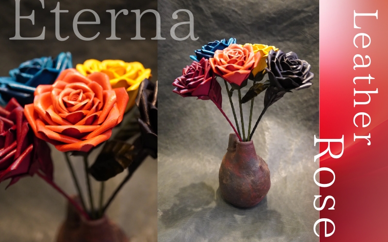 Eterna -Leather Rose- カラー 黒 ／ 国産 革 レザー ローズ バラ 造花 アートフラワー 小物 インテリア 記念日 プレゼント【area001-black】