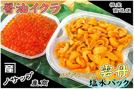 [12月21日決済分まで年内配送]エゾバフンウニ塩水パック80～90g×1P、醤油いくら80g×1P C-59026