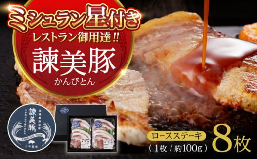 諫美豚 ロースステーキ100g×8 / 豚肉 ぶたにく ロースステーキ ろーすすてーき ロース ろーす / 諫早市 / 株式会社土井農場 [AHAD045]