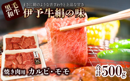 伊予牛絹の味 焼肉用 カルビ・モモ 500g (冷凍)｜ 黒毛和牛 A4～A5