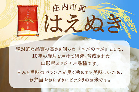 【6か月定期便】庄内米 はえぬき 6kg 毎月 2kg×3袋 令和7年産 / 令和8年産 余目産 あまるめ ブランド米 米 山形 庄内平野 亀の尾発祥の地 庄内 お米の定期便【8月中旬発送/入金期限：