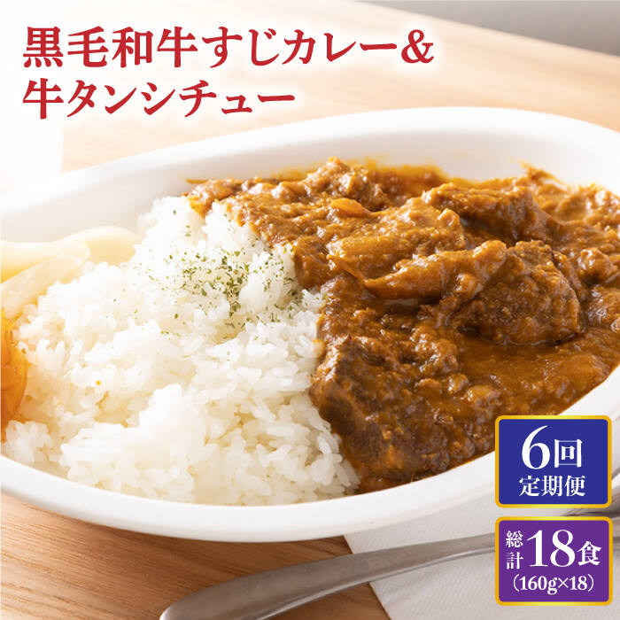 【ふるさと納税】【全6回定期便】 黒毛和牛 牛すじカレー ＆ 牛タンシチュー 毎月3食 長与町/炭火焼肉あおい [EBW008] 和牛カレー タンシチュー 常温