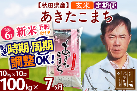 ※令和6年産 新米予約※《定期便7ヶ月》秋田県産 あきたこまち 100kg【玄米】(10kg袋) 2024年産 お届け時期選べる お届け周期調整可能 隔月に調整OK お米 みそらファーム