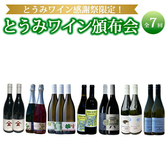 【ふるさと納税】とうみワイン感謝祭限定！とうみワイン頒布会　全7回｜児玉邸、アルカンヴィーニュ、ヴィラデストワイナリー、アトリエデュヴァン、HIRO、鹿之助萬蔵、のらのらふぁーむ