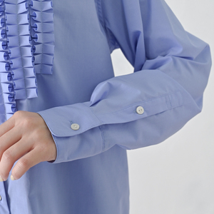 【THE INDUSTRY WORKS】フロントフリルネックブラウス（ブルー）・1着　TIW-W038（66-27-BL） レディース ブラウス