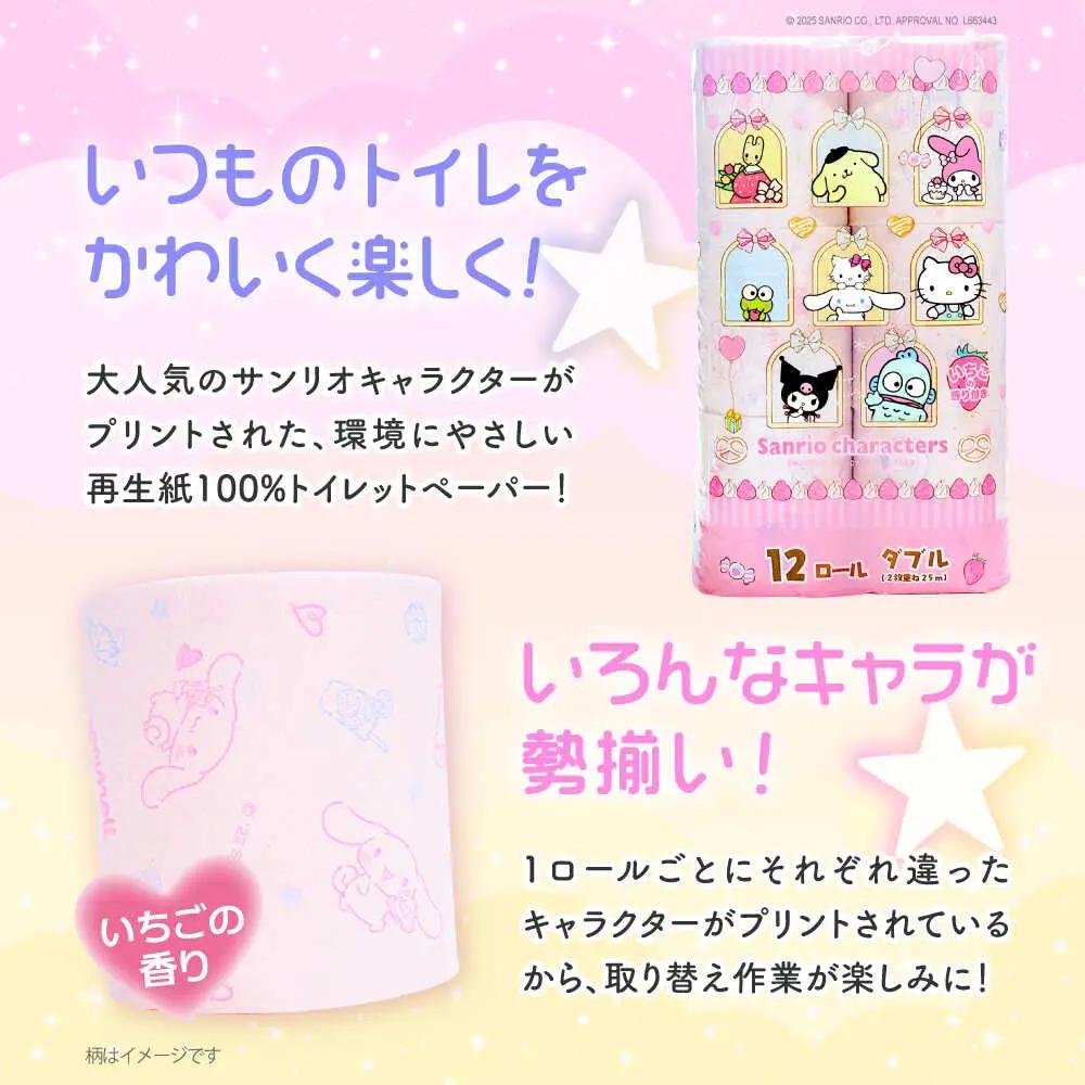 【全2回定期便】トイレットペーパー サンリオ ダブル 25m 12ロール×8P [VAA089] トイレット