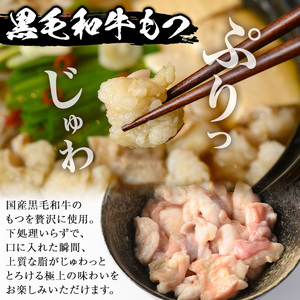 i1125-A 《毎月数量限定》黒毛和牛のもつ鍋(醤油味・2人前) もつ鍋 セット 醤油 黒毛和牛 2人前 もつ スープ 国産 和牛 牛肉 小分け 真空 特製 鍋 惣菜 冬 出汁 昆布 【味処 心】
