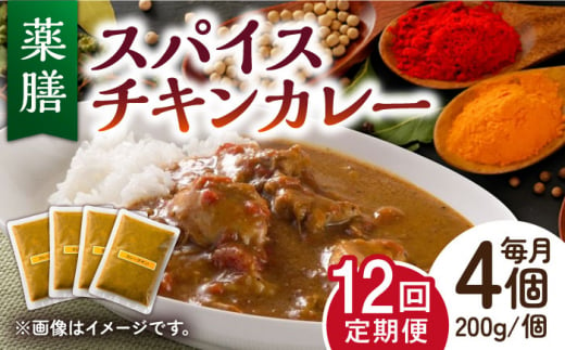 
【12回定期便】薬膳スパイスチキンカレー 4食（200g×4） /自然庵 [UCQ006] カレー レトルトカレー 鶏肉 鶏 チキン
