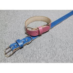 ペット用品(首輪) 牛革シボ型押しラメカラー・ブルー首輪#24【1657322】