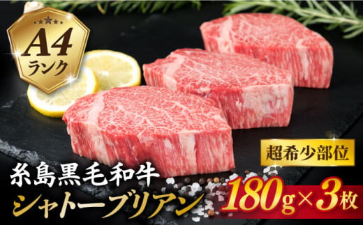 【 極厚 シャトーブリアン 】A4ランク 糸島 黒毛和牛 ヒレ肉 約180g × 3枚 《糸島》 【糸島ミートデリ工房】  [ACA130] ランキング 上位 人気 おすすめ ステーキ ヒレ ヒレ肉 フィレ 牛肉 赤身 黒毛和牛 国産 博多 和牛 焼肉