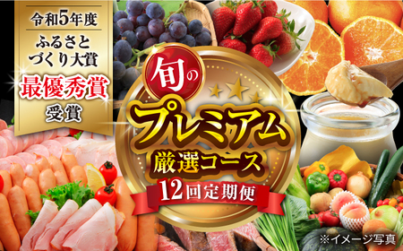 【12回定期便】プレミアム厳選コース（ 野菜 果物 プリン いちご ジェラート ジュース 長崎和牛 プリン ぶどう 梨 ハムセット みかん お米 ）/ やさい くだもの フルーツ ふるーつ イチゴ 苺 サーロインステーキ ブドウ 葡萄 ナシ なし ロースハム ウインナー ソーセージ フランク ミカン 蜜柑 米 こめ コメ 定期便 / 大村市 / おおむら夢ファームシュシュ[ACAA126]