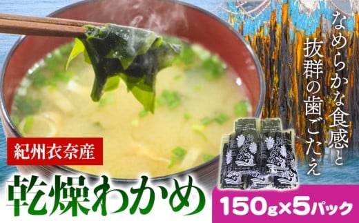 紀州衣奈産 乾燥わかめ 2026年産 150g×5パック ライスショップ スマイル《2026年2月下旬-12月末出荷》 和歌山県 日高川町 ワカメ お味噌汁 サラダ 酢の物