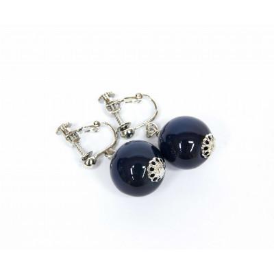 ふるさと納税 石井町 藍染木玉1.4cm玉 イヤリング 029-001