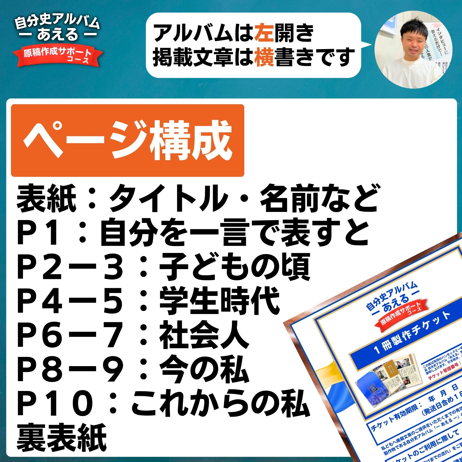 自分史アルバム「あえる」【原稿作成サポートコース】:１冊製作チケット