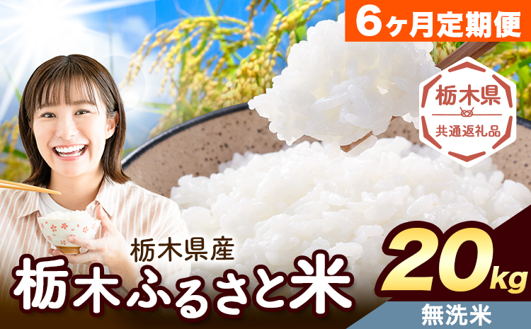 【6ヶ月定期便】栃木 ふるさと米 無洗米 20kg (5kg×4袋)《お申込み翌月から出荷》栃木県 野木町 米 国産 お米 おこめ お弁当 おにぎり【栃木県共通返礼品】