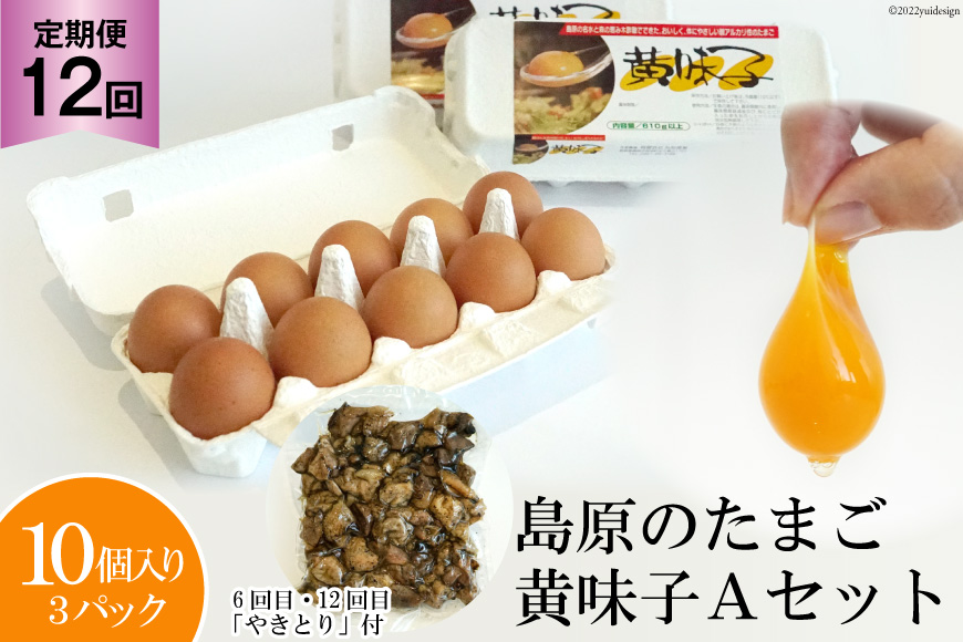 CE291【定期便】島原のたまご 黄味子Ａセット 計12回お届け [ 卵 たまご 生卵 焼き鳥 焼鳥 塩 タレ 玉子 玉子焼き たまご焼き 新鮮 定期便 長崎県 島原市 ] 