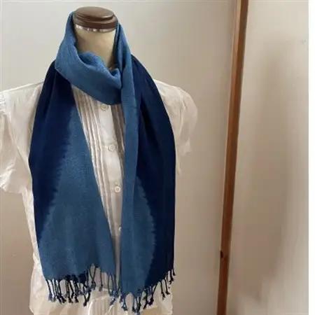 藍染めストール　yamanobe(2)　約36cm×155cm フリンジあり_装飾品・工芸品 ショール・ストール 服飾小物 _【1528680】
