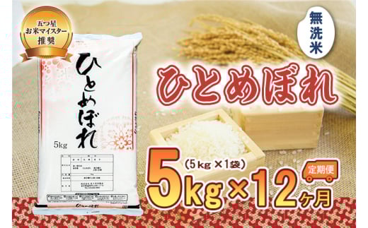 【12か月定期便】盛岡市産ひとめぼれ【無洗米】5kg×12か月
