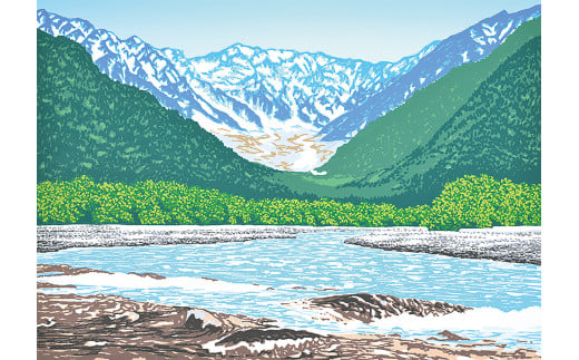 「春嶺」近青額 【埼玉県 東松山市 版画 額付 小川手漉和紙 日本版画会 小暮真望 芸術 美術 風景 自然 送料無料 バージョン 美しい ギャラリー アーティスト アート ART 芸術 デザイン イン