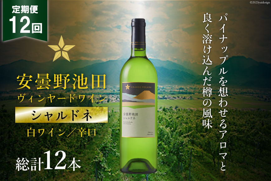 
ワイン 白 辛口 定期便 12回 サッポロ グランポレール 安曇野池田ヴィンヤード「シャルドネ」750ml 総計12本 白ワイン ギフト プレゼント 贈答 / 池田町ハーブセンター / 長野県 池田町 [48110572]
