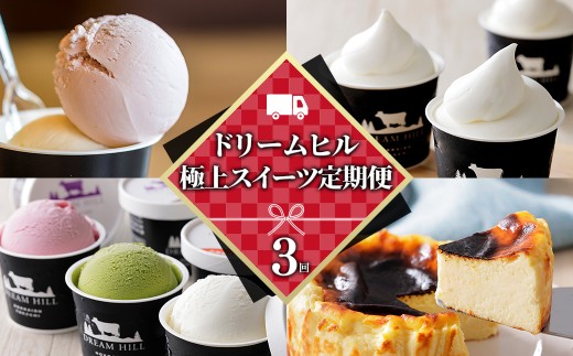 ドリームドルチェ 極上スイーツ 3ヵ月 定期便 3回定期便 A2ミルク製 北海道 アイス アイスクリーム ソフトクリーム ケーキ バスクチーズケーキ 冷凍 ドリームヒル ［037-TD80］