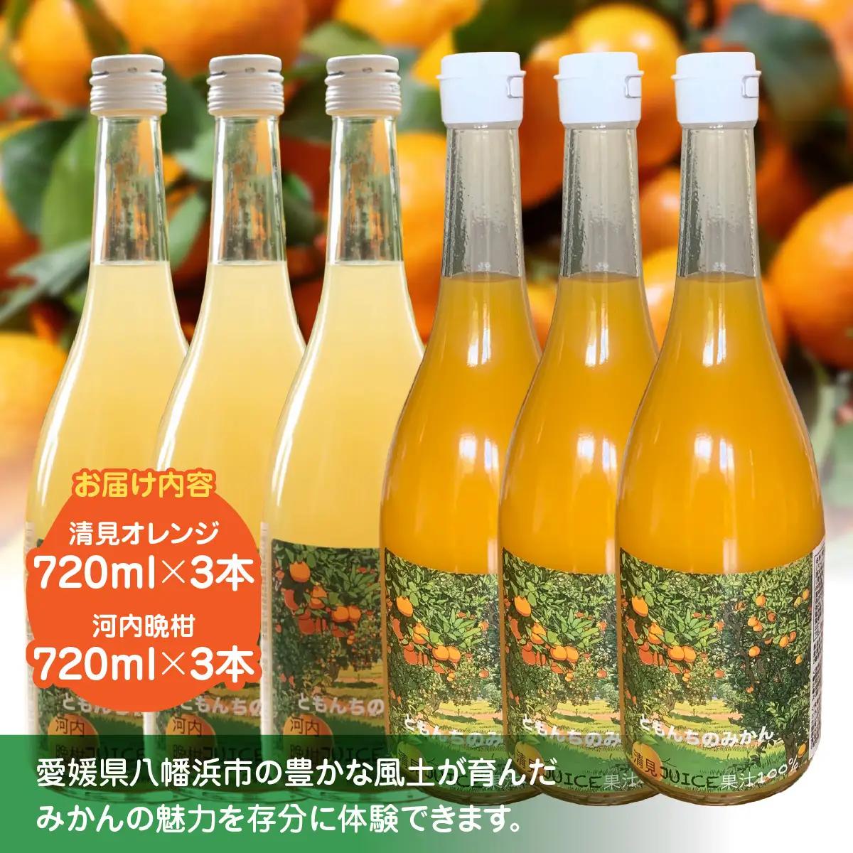 飲み比べセット清見オレンジ100%ジュース720ml×３河内晩柑100%ジュース720ml×３【91-6】 YWTB006