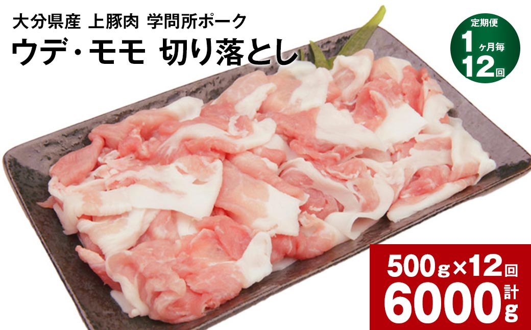 
【1ヶ月毎12回定期便】大分県産上豚肉 「学問所ポーク」 ウデ・モモ 切り落とし 500g 計6kg
