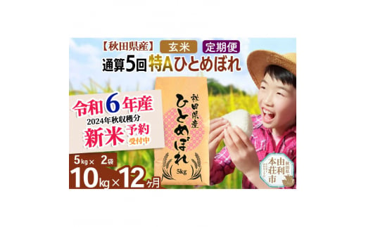 ※令和6年産 新米予約※《定期便12ヶ月》【玄米】通算5回特A 秋田県産ひとめぼれ 計10kg (5kg×2袋)【2024年12月頃出荷予定】