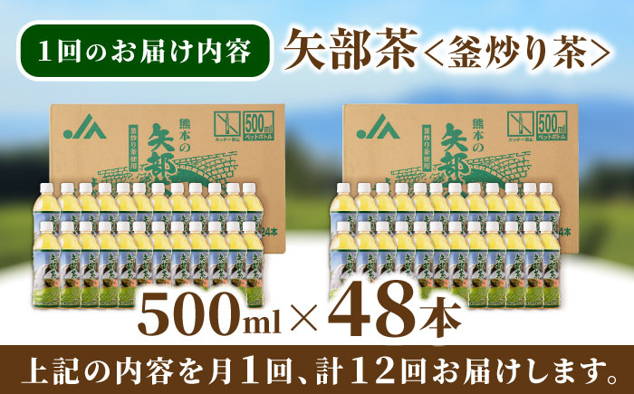 【全12回定期便】矢部茶 釜炒り茶 500ml×48本（24本入り 2ケース） お茶 ペットボトル 通潤橋【上益城農業協同組合 Aコープ矢部】[YAM021] 205000 205,000 20500