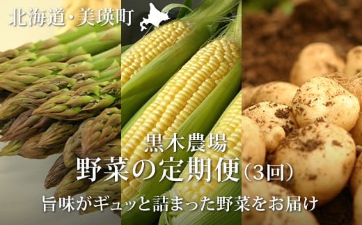 
            【先行予約】野菜 定期便 3回便 <令和8年産 >黒木農場 グリーンアスパラ（M～Lサイズ）1kg、とうもろこし12本、じゃがいもセット（男爵、北あかり各2.5kg)[029-15]
          