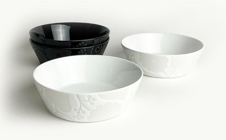 【波佐見焼】フロールシック（ホワイト・ブラック）浅型 ボウル 4点セット 食器 皿 【西山】【NISHIYAMAJAPAN】 [CB123]  波佐見焼