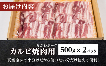 みかわポークカルビ焼き肉用 1kg 豚肉 ロース ステーキ トンテキ 豚テキ 豚 ぶた ポーク 冷凍 真空 真空パック 小分け 焼肉 焼き肉 豚汁 煮物 BBQ 渥美半島 愛知県 田原市