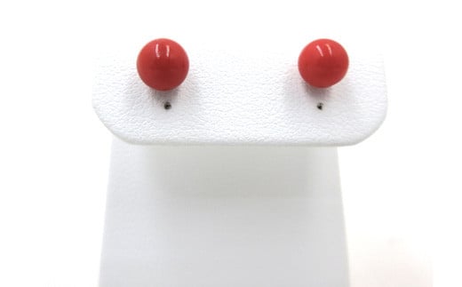 土佐沖血赤珊瑚 約5.75～6.0mm玉 K18 ピアス （fpi-206）