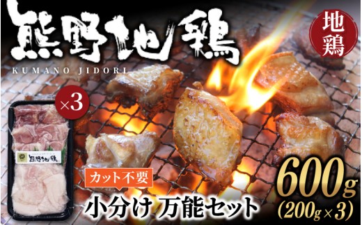 
            地鶏 鶏肉 カット不要 熊野地鶏 小分け 万能セット 600g(200g×3) 肉 鶏肉 鳥肉 とり肉 地鶏 焼き鳥 焼鳥 炭火焼鳥 炭火焼き 鍋 お鍋 惣菜 おかず 小分けパック 国産 名古屋コーチン 伊勢赤どり 三重県 熊野市【frsn0001】
          