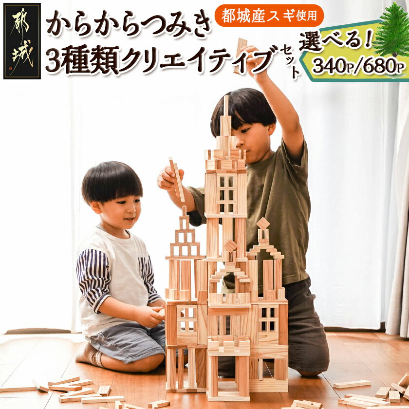 【ふるさと納税】【選べる！】都城市産スギ「からからつみき」3種類クリエイティブセット - グッド・トイ2021 選べるセット内容 340P/680P 積み木 木のおもちゃ 知育玩具 男の子 女の子 日本製 3歳〜 送料無料 SKU-D905 【宮崎県都城市は2年連続ふるさと納税日本一！】