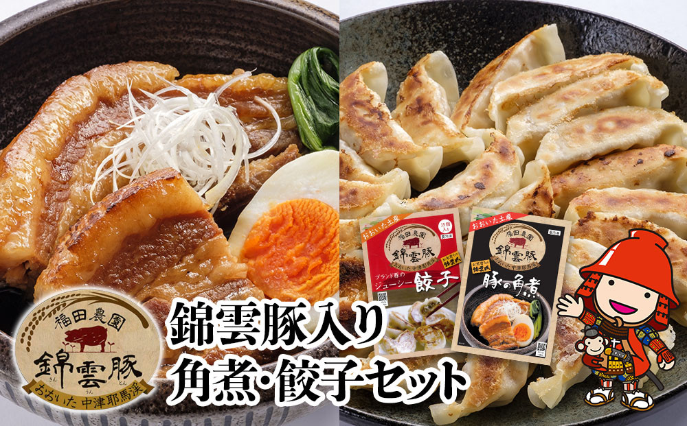 
錦雲豚 角煮250g×2 餃子15個入り×2(たれ付き) 冷凍食品 肉餃子 惣菜 冷凍おかず 冷凍餃子 豚の角煮 大分県産 九州産 中津市 国産 送料無料
