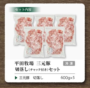 SC0514　平田牧場　三元豚切落し 3kg(600g×5パック)