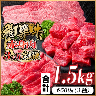 飛騨牛　厳選赤身　3ヶ月定期便　計1.5kg　A4～A5等級　【冷凍便】　黒毛和牛【配送不可地域：離島】【4059528】