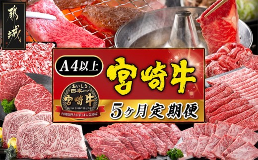 
                  宮崎牛定期便(5ヶ月)〔01-067-T5〕_(都城市) ブランド牛肉 国産黒毛和牛 赤身 バラ 切り落とし サーロインステーキ 焼肉 宮崎牛 5ヶ月間毎月お届け
                