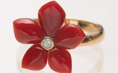 【宝石サンゴ】赤サンゴの花型リング K18_kn073