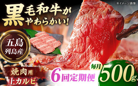 【6回定期便】五島列島産 黒毛和牛 焼肉上カルビ 500g 五島市/山口Farm[PGJ059]