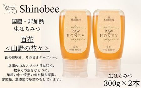 AS19　国産・非加熱 生はちみつ 2本セット 計600g　百花〈山野の花々〉【 国産 非加熱 蜂蜜 ハチミツ 生はちみつ はちみつ ハニー 百花 百花蜜 兵庫県 宍粟市 】