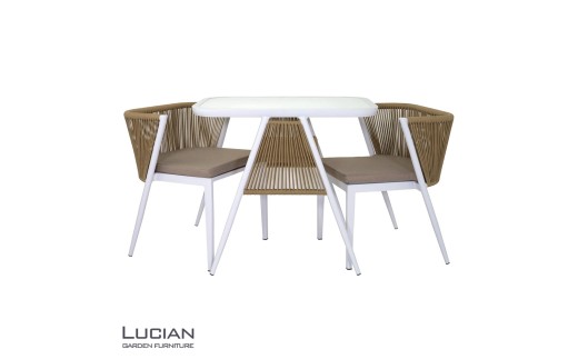 【 ガーデンチェア】LUCIAN　アルミテーブルガーデン3点セット　ホワイト ／ガーデンファニチャー 屋外用 テラス ベランダ バルコニー アウトドア ホワイト 軽量 丈夫 コンパクト スタイリッシュ モダン おしゃれ カフェ風 エクステリア 省スペース アルミ製 テーブルセット 椅子 イス LUCIAN ルシアン コスティック 奈良県 御所市 ふるさと納税 送料無料 お取り寄せ 家具 インテリア