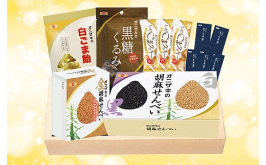オニザキ 人気の 茶菓子 セット | ６種 白ごま飴 黒糖くるみ しっとりごまクッキー ごま羊羹 金胡麻せんべい 胡麻せんべい _b-367