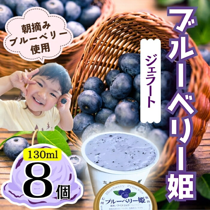 【ふるさと納税】手作りジェラート ブルーベリー姫 8個 （Br-001）【 信州産牛乳 信州 アイス スイーツ ひんやりスイーツ おやつ デザート ブルーベリー フルーツ 長野県 飯山市 ギフト プレゼント 記念日 誕生日 父の日 母の日 敬老の日 記念品 就職内祝い 新築内祝い】