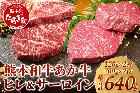 【 年内お届け 】熊本県産 あか牛 極上 ヒレ ＆ サーロイン ステーキ セット 計640g 【 あか牛 ヒレス テーキ 120g×2枚、あか牛 サーロイン ステーキ 200g×2枚 】※12/18-28発送※  和牛 ひれ サーロイン 肉 赤身 ステーキ 赤身 熊本県産 046-0631-R612