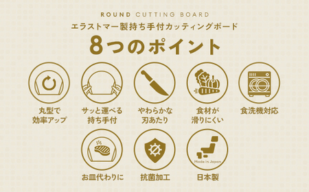 持ち手付きカッティングボード ／ アイメディア まな板 丸いまな板 食洗器対応 黒 日本製 耐熱 エラストマー製 抗菌 柔らかい 刃あたり 滑りにくい 持ち運び トレー 軽量 D型 かまぼこ型 キッチ