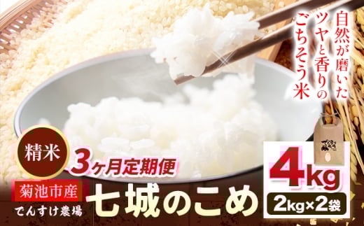 【3ヶ月定期便】令和7年産 精米 七城のこめ 4kg《お申込み翌月から出荷》熊本県 菊池市 米 白米 ヒノヒカリ でんすけ農場