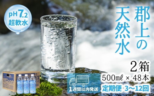≪【定期便12回】郡上の天然水 500ml × 2箱（48本）≫ 清流長良川源流 水 500 みず 天然水 定期 定期配送  12回 1年 日用品 生活必需品 消耗品 48本備蓄 防災 軟水 超軟水 ph 保存 送料無料 岐阜県 郡上市