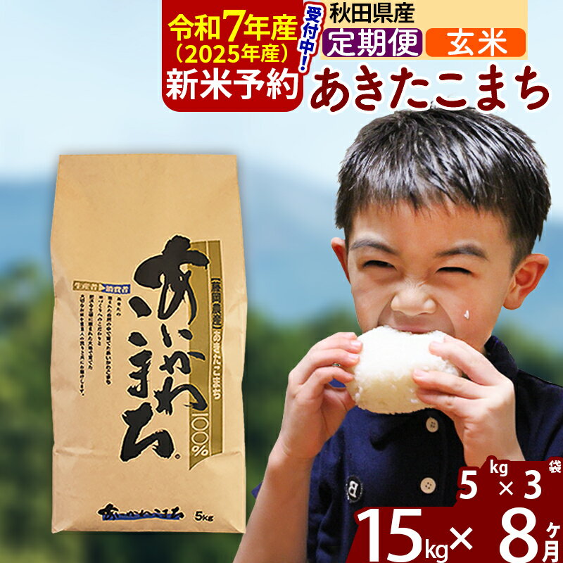 【ふるさと納税】※令和7年産 新米予約※《定期便8ヶ月》秋田県産 あきたこまち 15kg【玄米】(5kg小分け袋) 2025年産 お届け周期調整可能 隔月に調整OK お米 藤岡農産